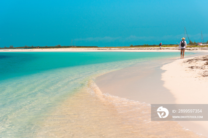 Sandy beach Playa Paradise of the island of Cayo Largo, Cuba. Copy space for text.