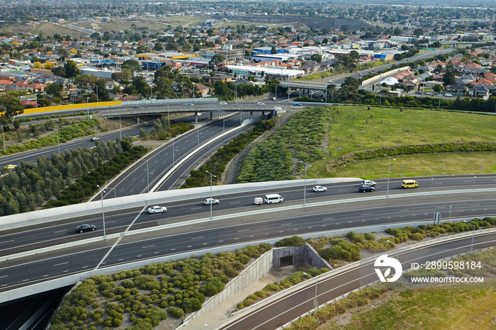 Elevated view of the M2 Freeway in Melbourne, Australia