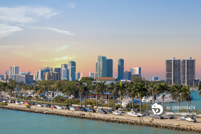 highway road along the canal, Miami, MacArthur Causeway, USA, Florida