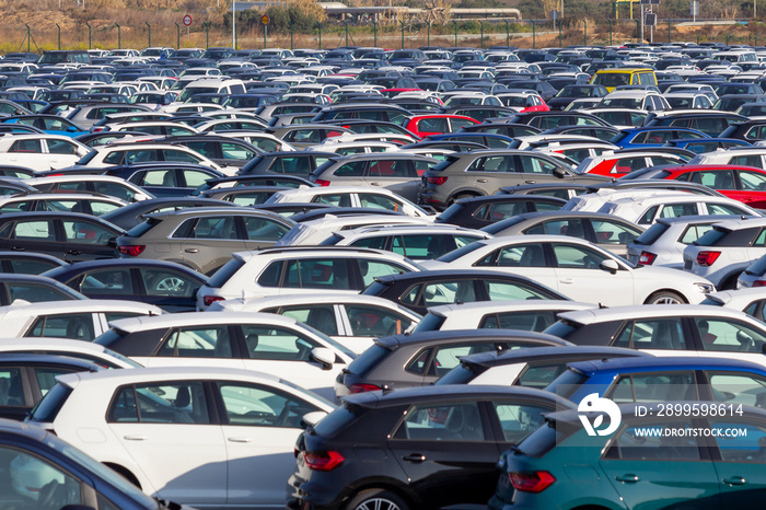 New cars for sale in a parking