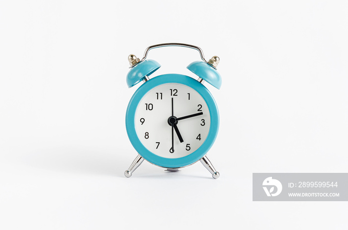 Blue alarm clock on white background. Time and deadline concept