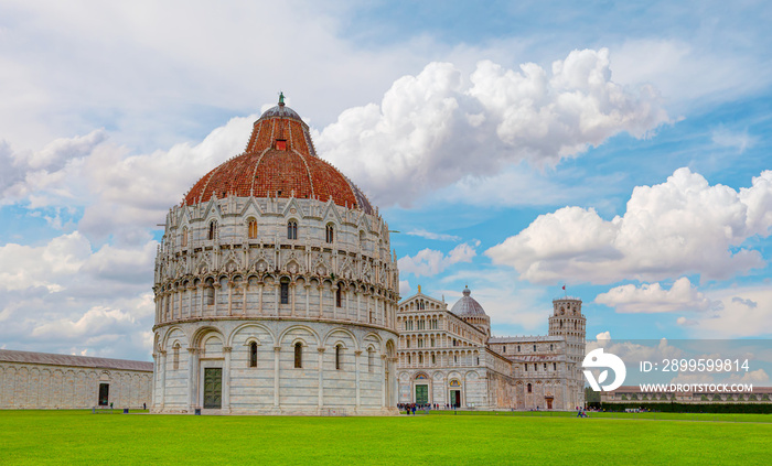 Pisa, Piazza dei miracoli, with the Basilica and the leaning tower - Italy