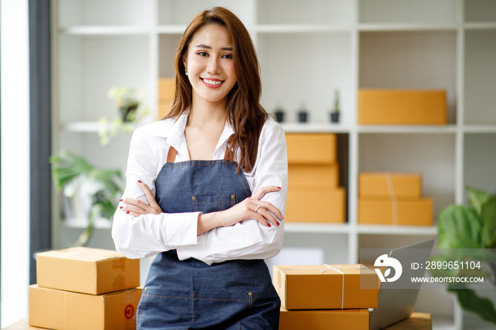 Portrait of Starting small businesses SME owners female entrepreneurs working on receipt box and che