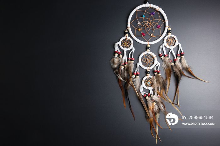 Dream catcher with feathers threads and beads rope hanging spiritual folk american native indian amu