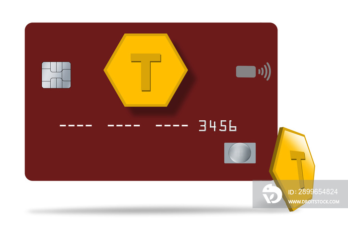 A virtual credit card is seen with tokens used to safely pay for transactions in this illustration a