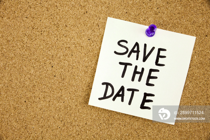 Save the date on cork board background Concept