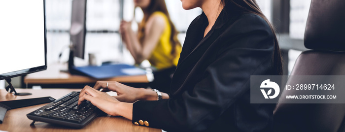 Businesswoman working with desktop computer.creative business people working and management at moder