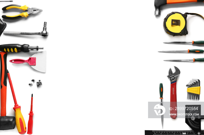 Set of construction tools on white background