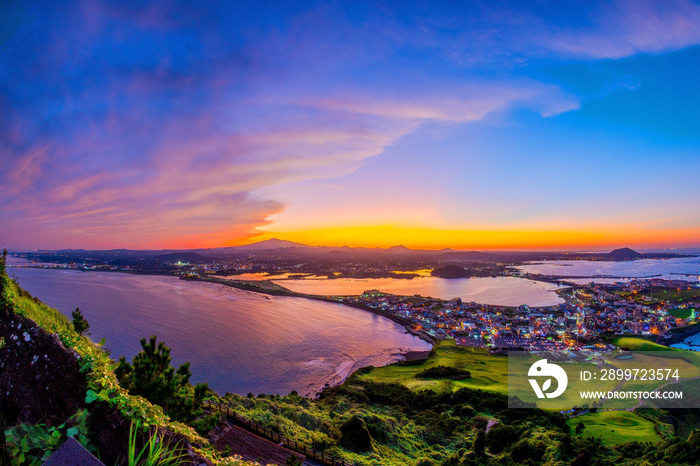 Jeju city skyline and twilight,Jeju island ,South Korea.