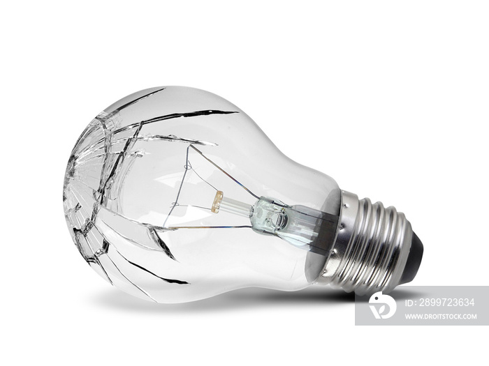 Broken bulb, isolated white background