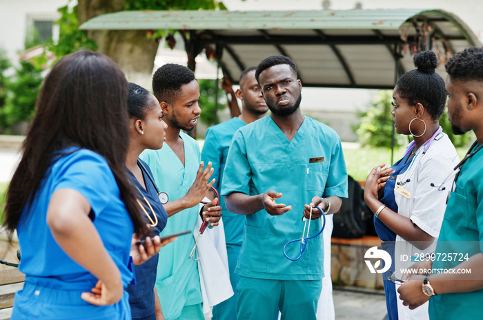 Group of african medical students posed outdoor.