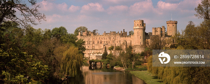 View of Warwick castle from the River Avon Bridge