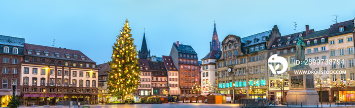 法国斯特拉斯堡克莱伯广场和圣诞市场全景