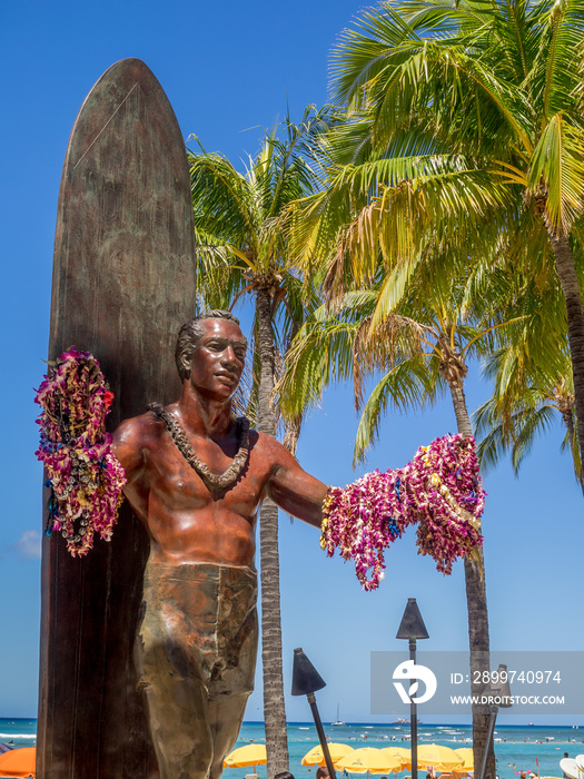 Duke Kahanamoku Statue on Waikiki Beach  in Honolulu.