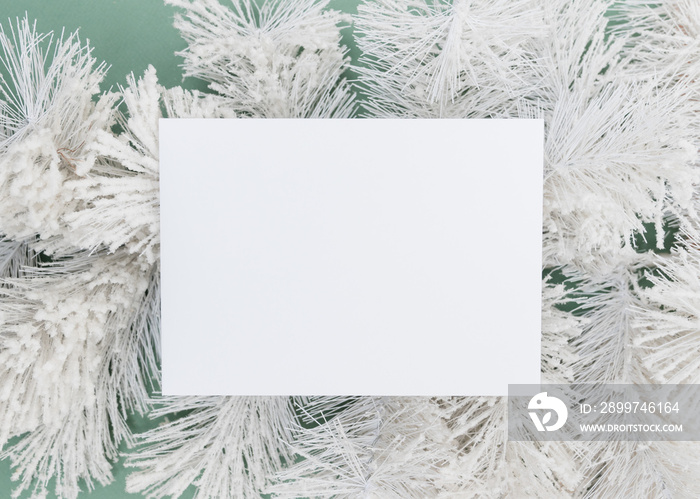 Christmas winter holiday flat lay with blank card