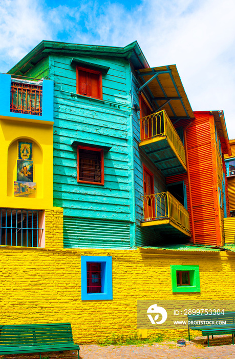 La Boca, view of the colorful building in the city center, Buenos Aires, Argentina. Vertical.