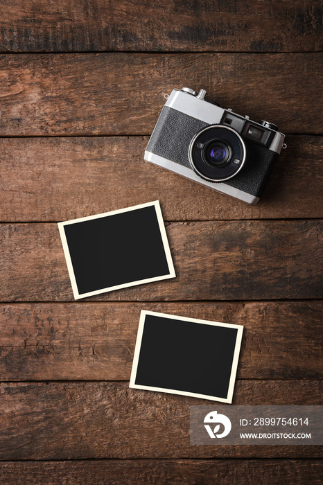 Retro camera with empty photo frames