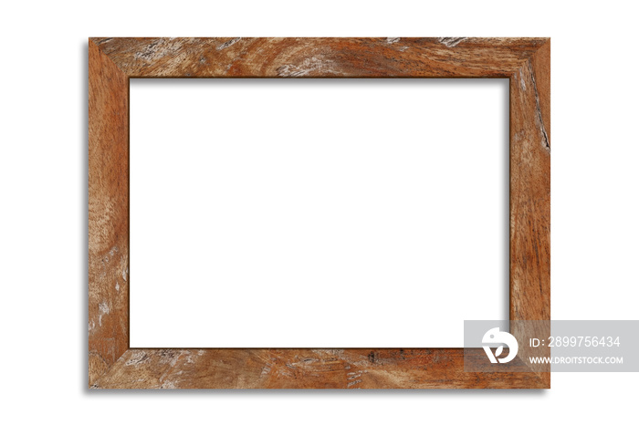 白色背景上隔离的木质画框，带有剪切路径。图像显示概念