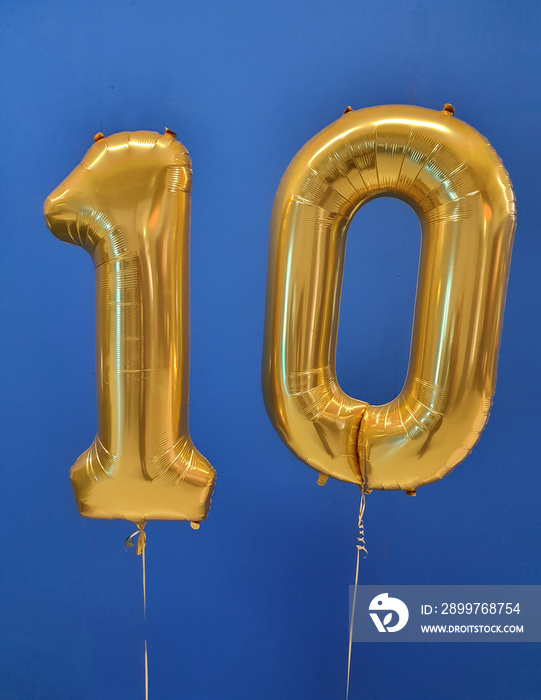 number ten gold balloon - birthday card