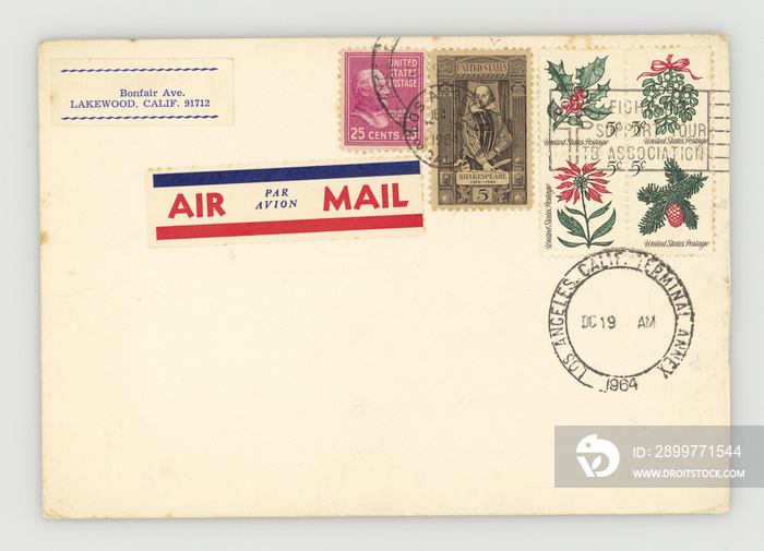 Briefmarken stamps Umschlag Envelope retro vintage United States Japan air mail Luftpost alt Weihnac