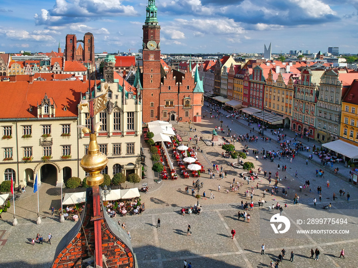 Beautiful architecture of the Old Town Market Square in Wrocław, Poland