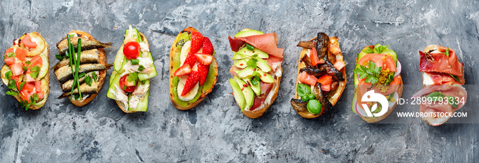 Bruschetta with various toppings