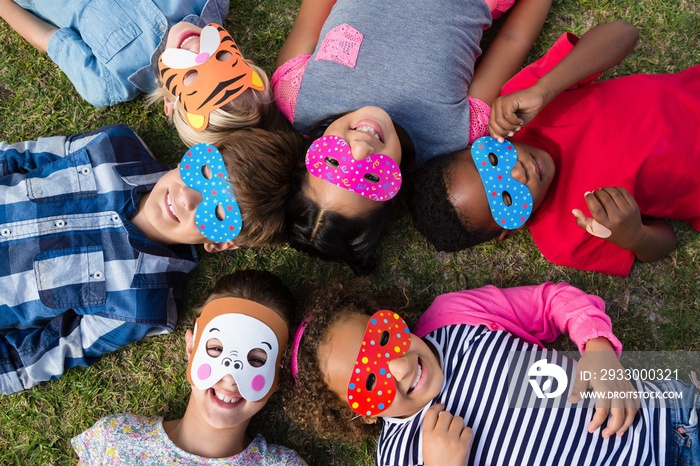 Directly above shot of children wearing masks