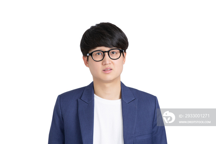 Serious angry young asian adult man in casual business attire looking at the camera over transparent as png