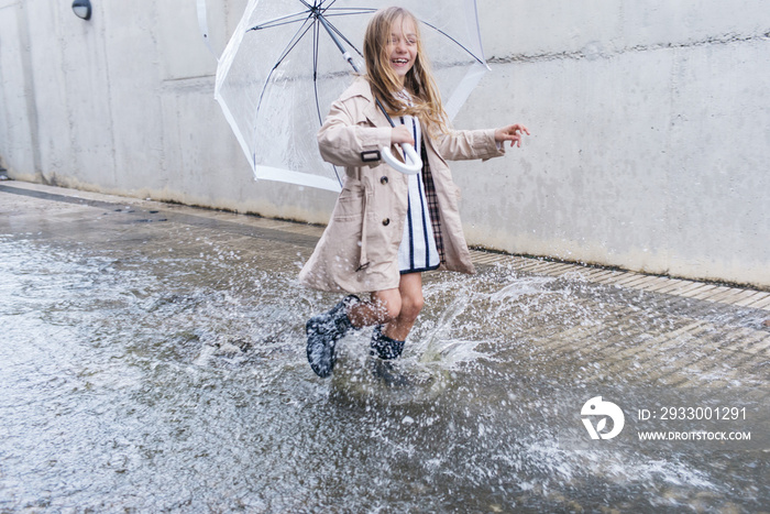 little girl with blue eyes  and big clear umbrella.