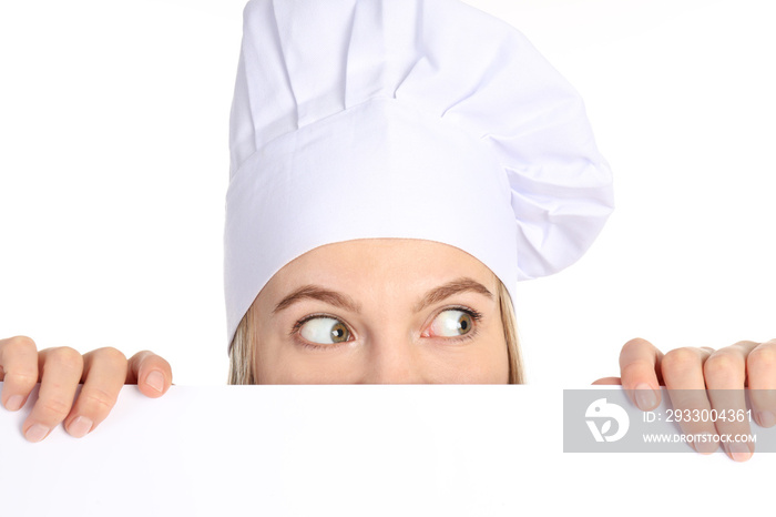 Young attractive chef woman isolated on white background