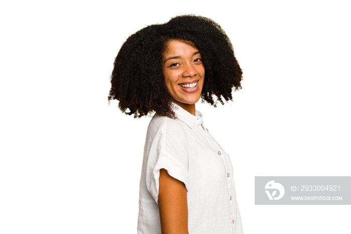 Young African American woman isolated confident keeping hands on hips.