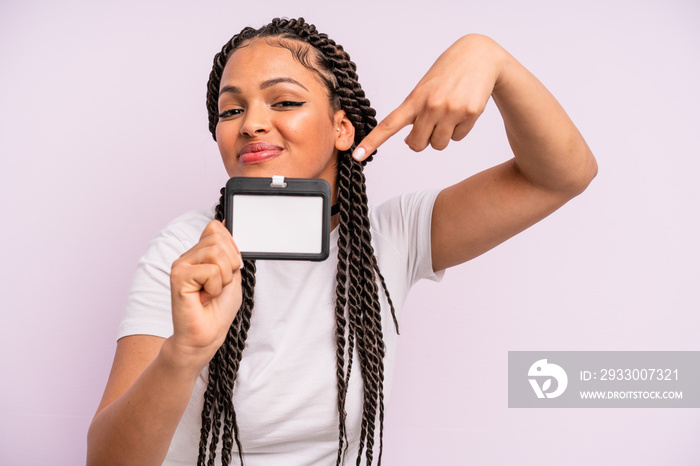 afro black woman with braids. accreditation pass id concept