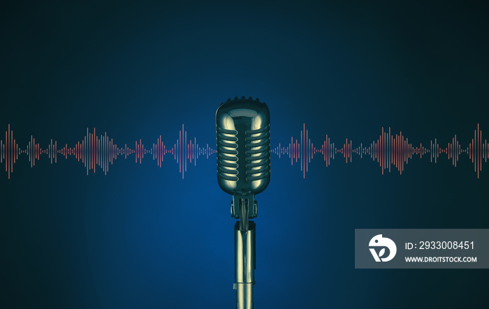 Retro microphone on dark color background