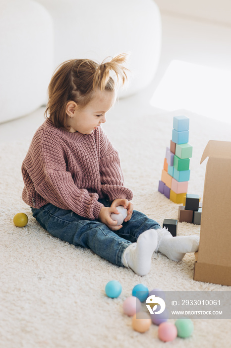 child playing with blocks