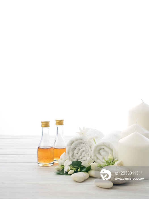 Spa setting on white wooden background