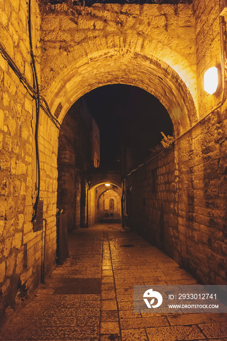 Ancient streets and buildings in the old city of Jerusalem