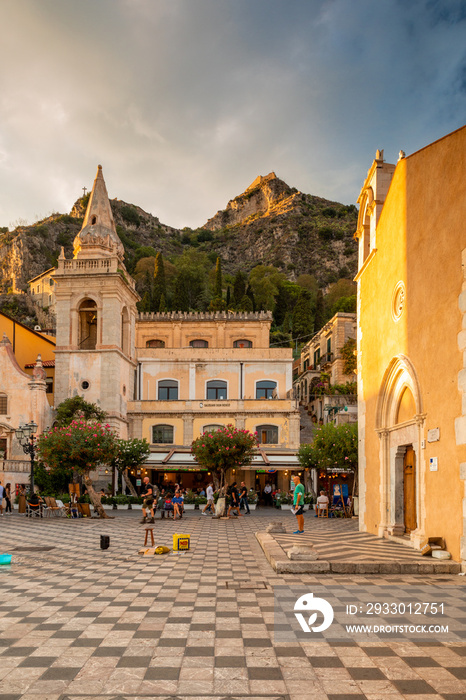 Views over the city of Taormina in Sicily. A beautiful sunny summer afternoon.