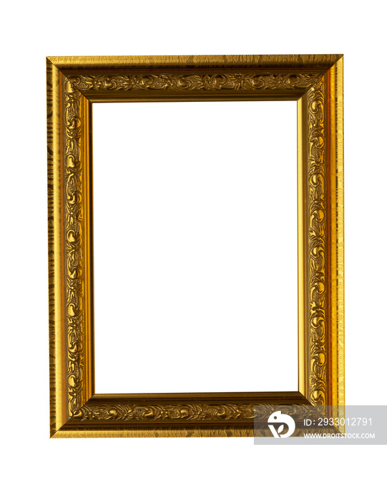 Golden wooden frame with vintage ornaments for mockups and backgrounds