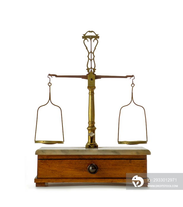 vintage scale in marble, wood and brass