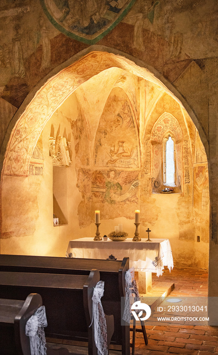 Interior of the medieval Velemér church