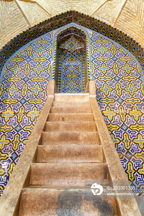 Wonderful minbar in prayer hall of the Vakil Mosque, Iran