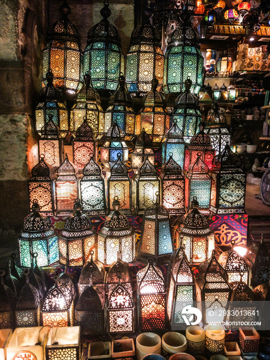 Oriental Ramadan lanterns Fanous in Khan El Khalili old Cairo, Egypt