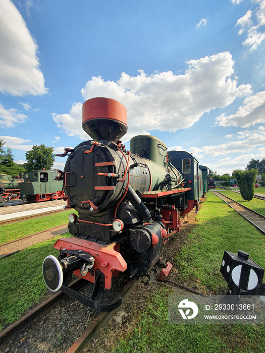 Old steam narrow gauge railway locomotive in open air museum in Sochaczew, Poland