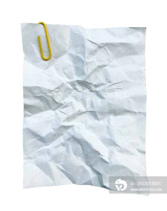 Crumpled white paper note with clip isolated