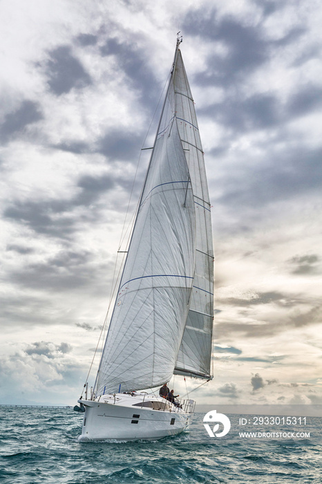 sailboat at sunset in navigation, sail boat