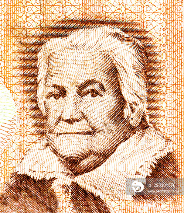 Clara Zetkin, Portrait from East Germany 10 Mark 1971 Banknotes. An Old paper banknote, vintage retro. Famous ancient Banknotes. Collection.