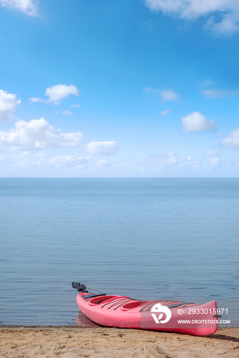 pink boat on the sea