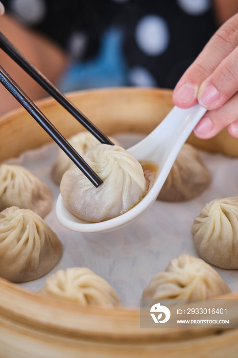 Fresh made steamed dumplings in asian restaurant in melbourne