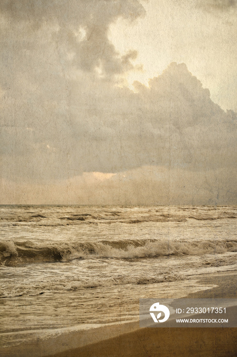 Sea and beach. Vintage style photo with paper texture