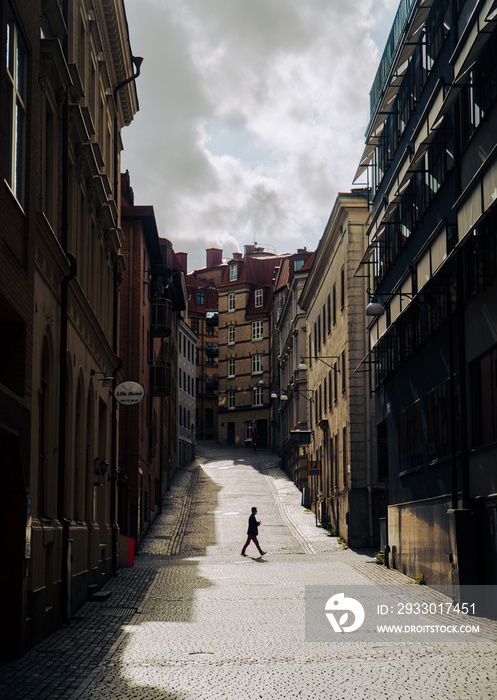 street in the town with a man walking